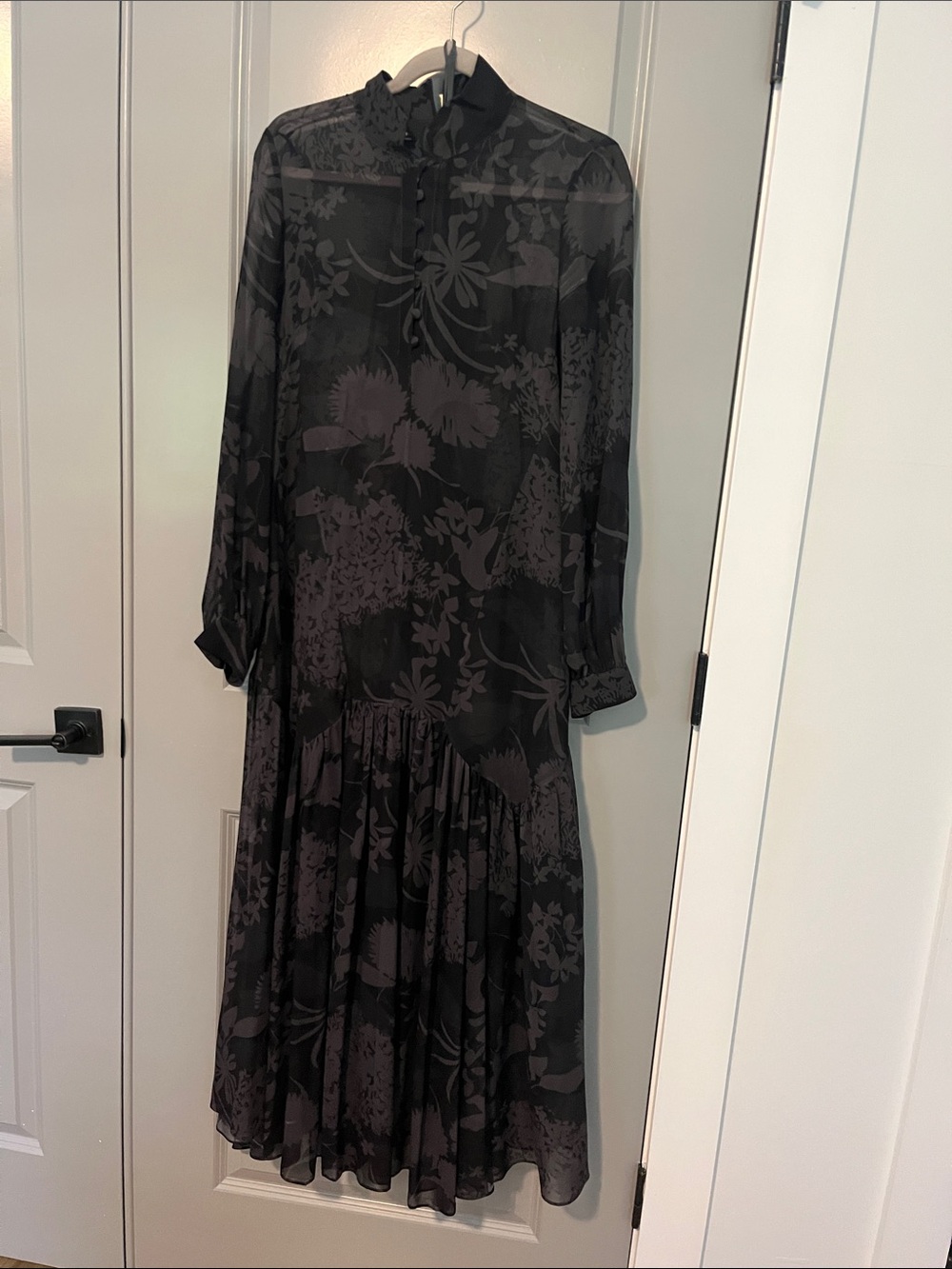 Akris Black Floral Long Sleeve Midi Dress